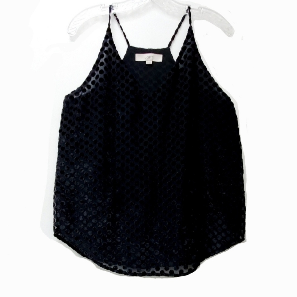LOFT Black Polka Dot Burnout Velvet Cami Top Size XS